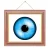 a blue eyeball in a frame